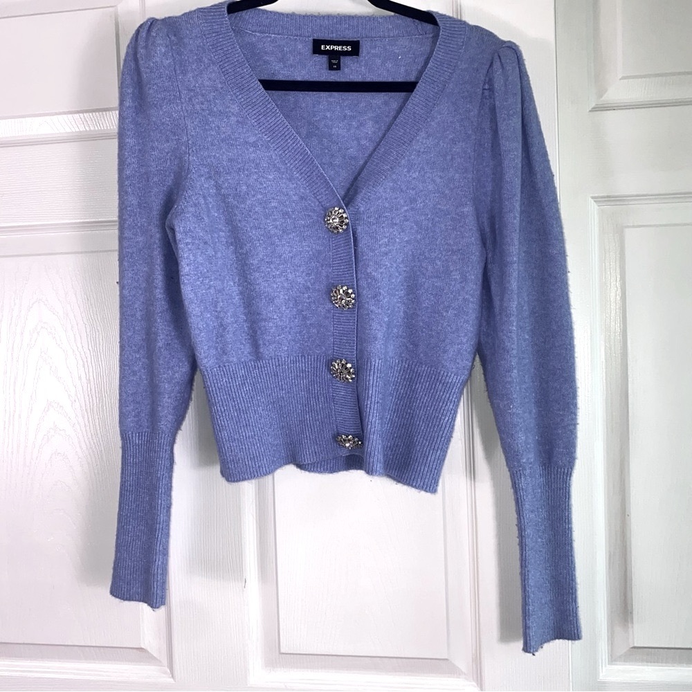 Express Blue Cardigan with Embellished Buttons
